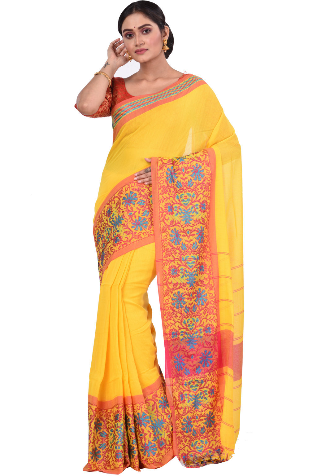 Yellow Pure Cotton Begompuri_Hand Hand Loom Saree (667)